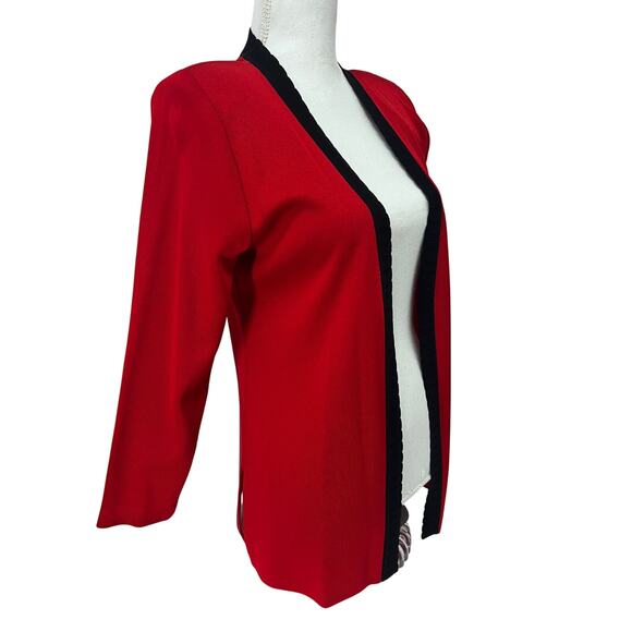 Misook Petite Womens Vintage Red Black Cardigan Sweater XS Petite Stretch - Picture 2 of 8